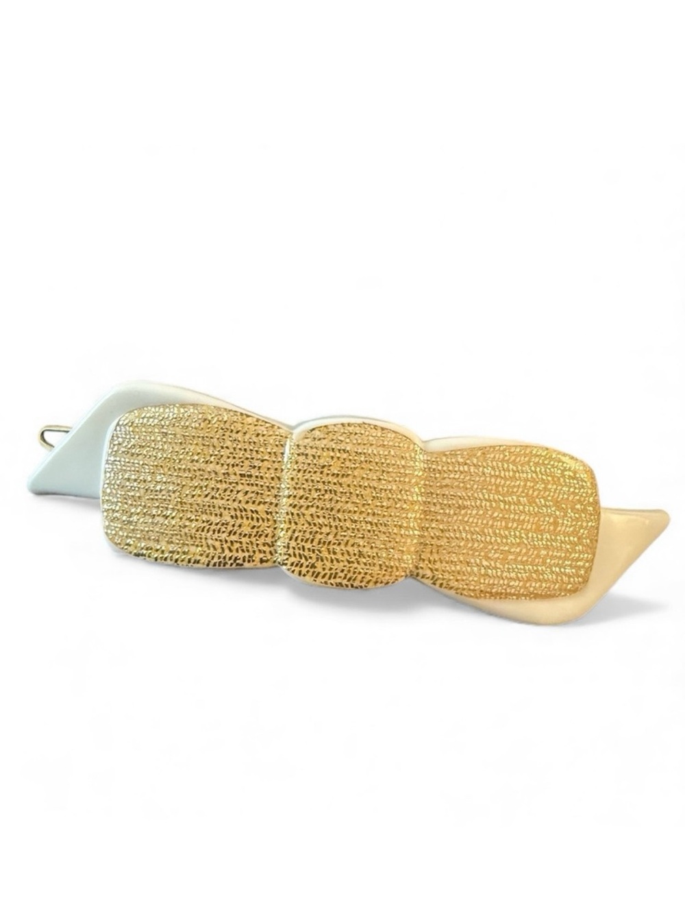 Large 1950’s‎ Vintage Bow Barrette in Gold and White, Made in France